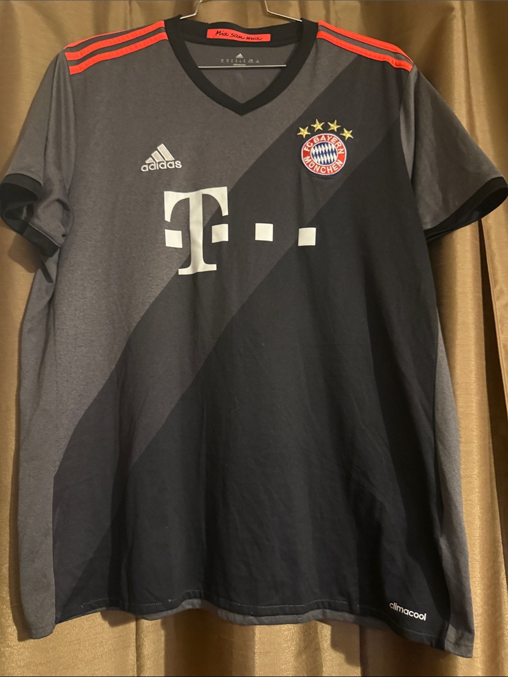 adidas Gray and Black Bayern Munich Away Soccer Jersey w/ Red Accents 2016-2017